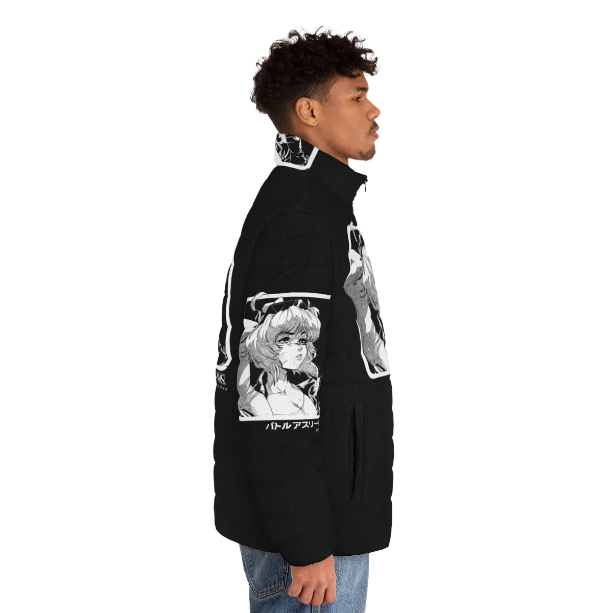 Retro Puffer Jacket with Anime and Video Game Inspired Design - men side right