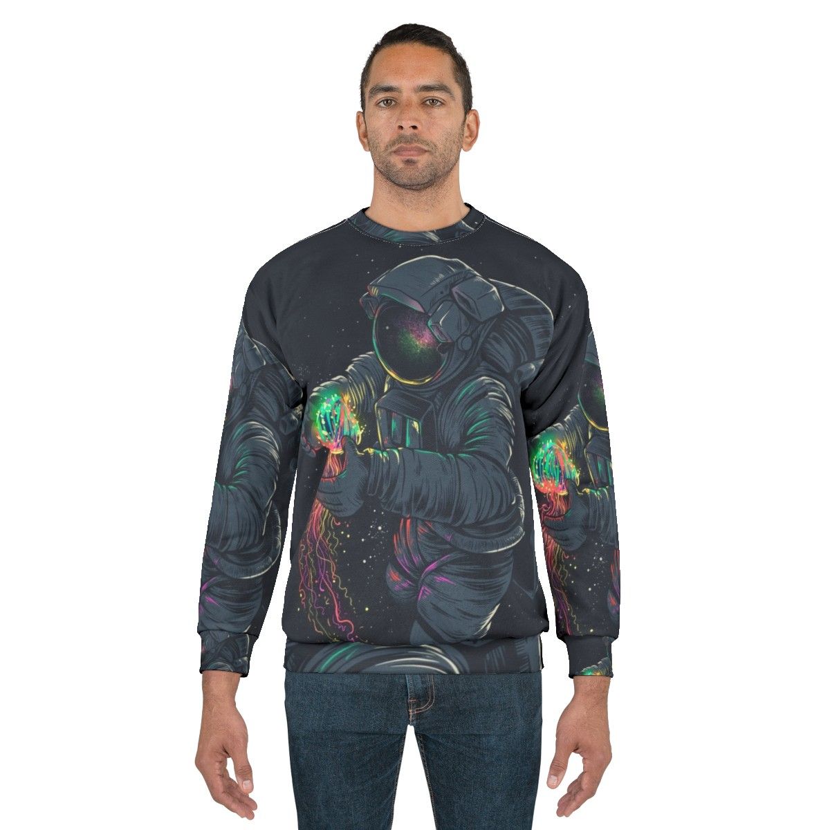 Cosmic Jellyspace Sweatshirt with Galaxy and Intergalactic Design - men