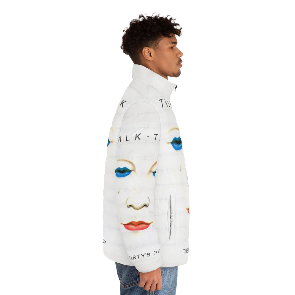 Talk Talk The Party's Over No Outline Puffer Jacket featuring 80s new wave music style - men side right