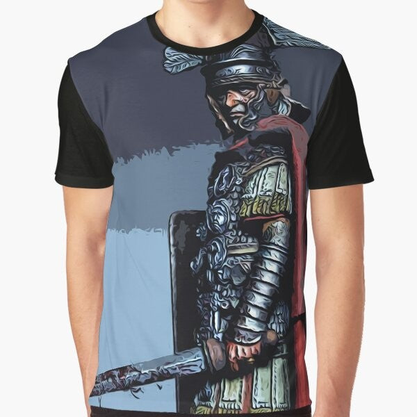 Graphic t-shirt featuring an ancient Roman centurion design