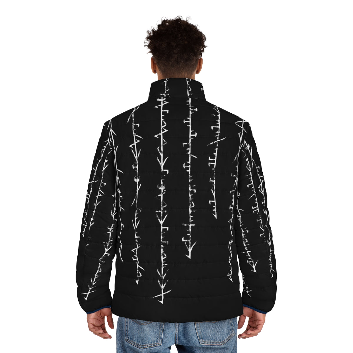 Phyrexian Inscription Puffer Jacket, MTG themed dark puffer jacket - men back