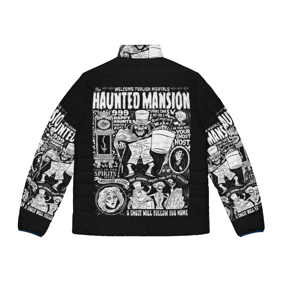 Haunted Mansion Spookshow Puffer Jacket - Halloween Gothic Outerwear with Focus Keyword - Back