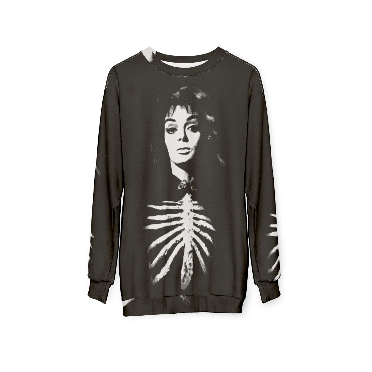 Barbara Steele as the "Queen of Horror" wearing a black and gothic-inspired sweatshirt - hanging