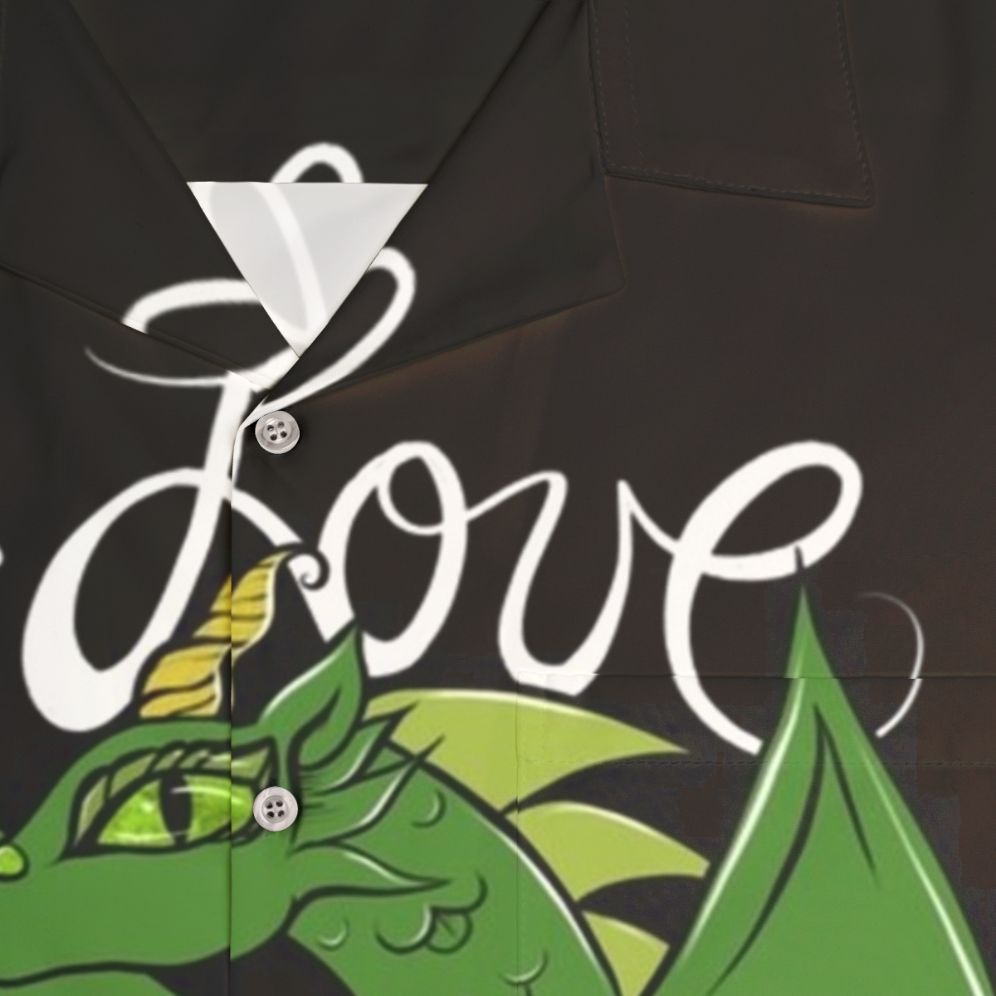 I Love Dragons Hawaiian Shirt with Green Dragon Print - Detail