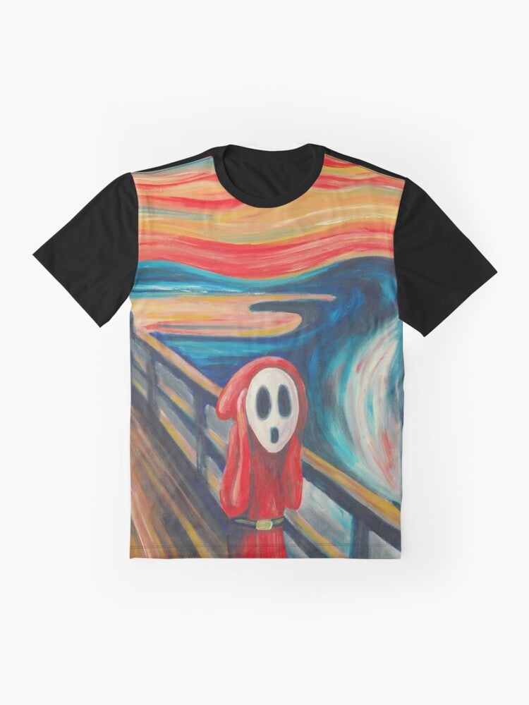 Edvard Munch's famous "The Scream" painting printed on a graphic t-shirt - Flat lay