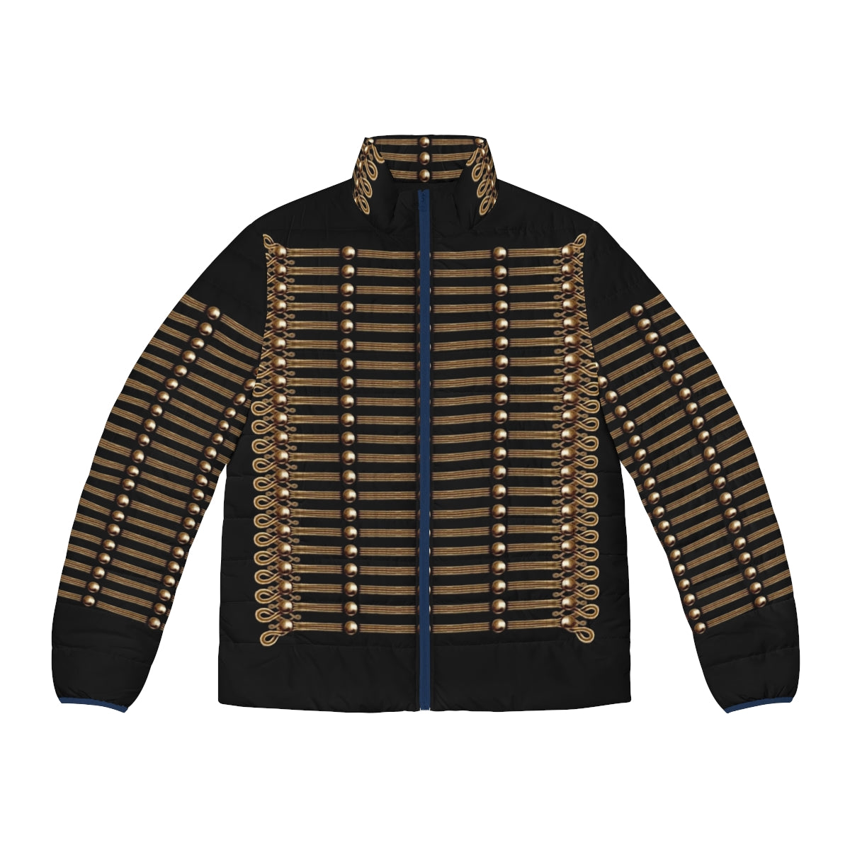 Hussar puffer jacket with napoleonic military design and pattern