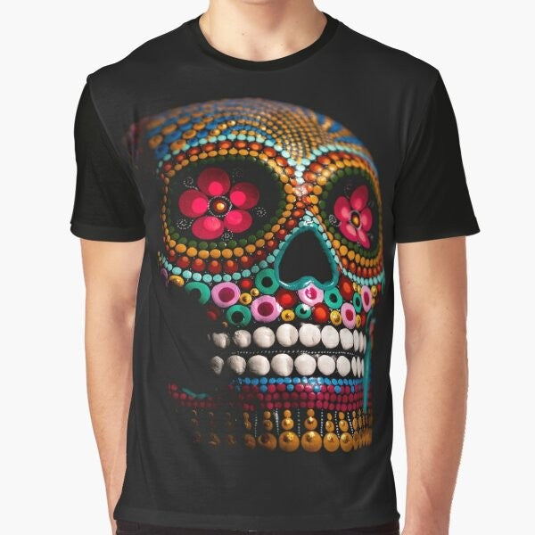 Colorful day of the dead skull graphic t-shirt by Goli