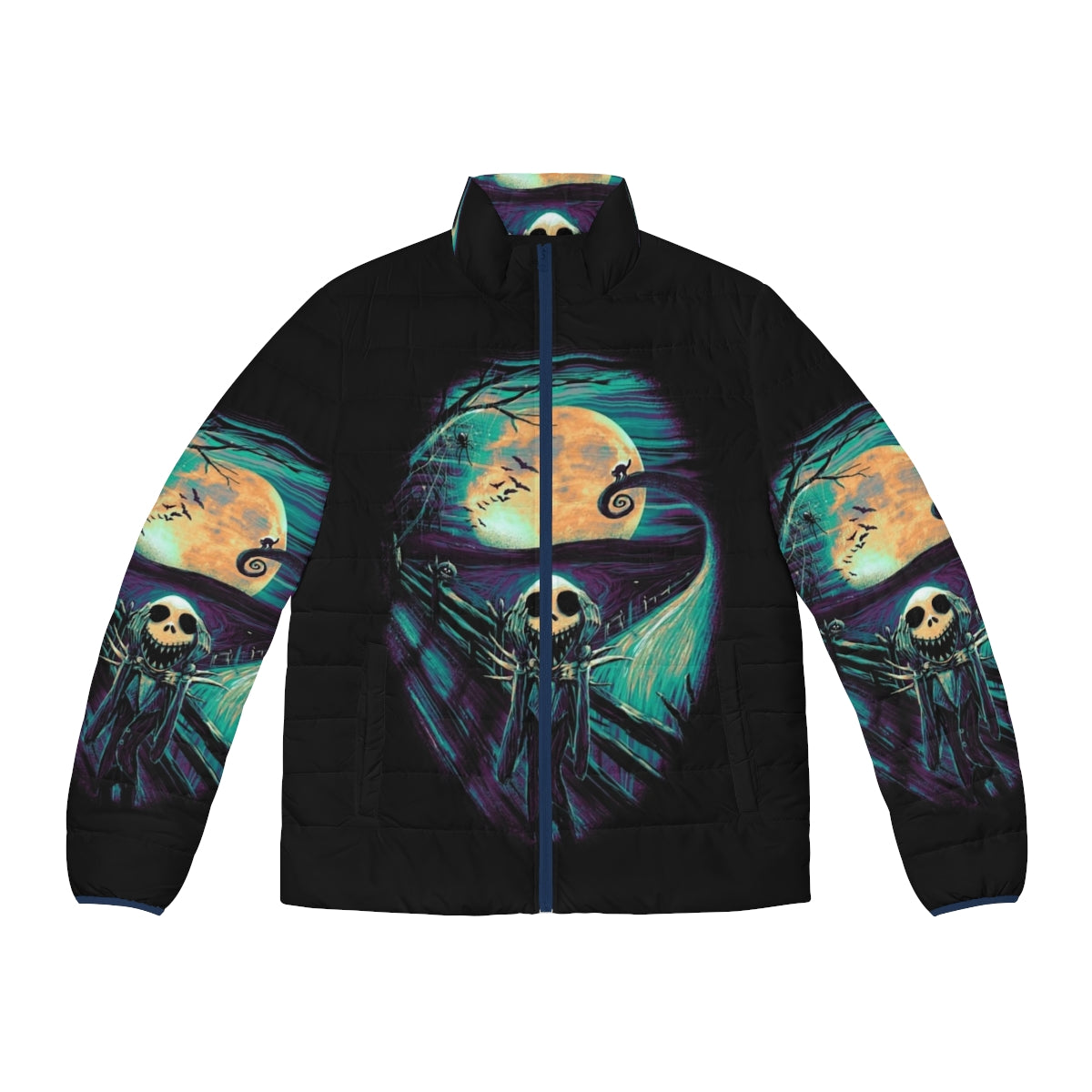 The Scream Before Christmas Puffer Jacket 2 - Nightmare Before Christmas inspired fashion featuring Edvard Munch's The Scream, Jack Skellington, and Halloween/Christmas imagery