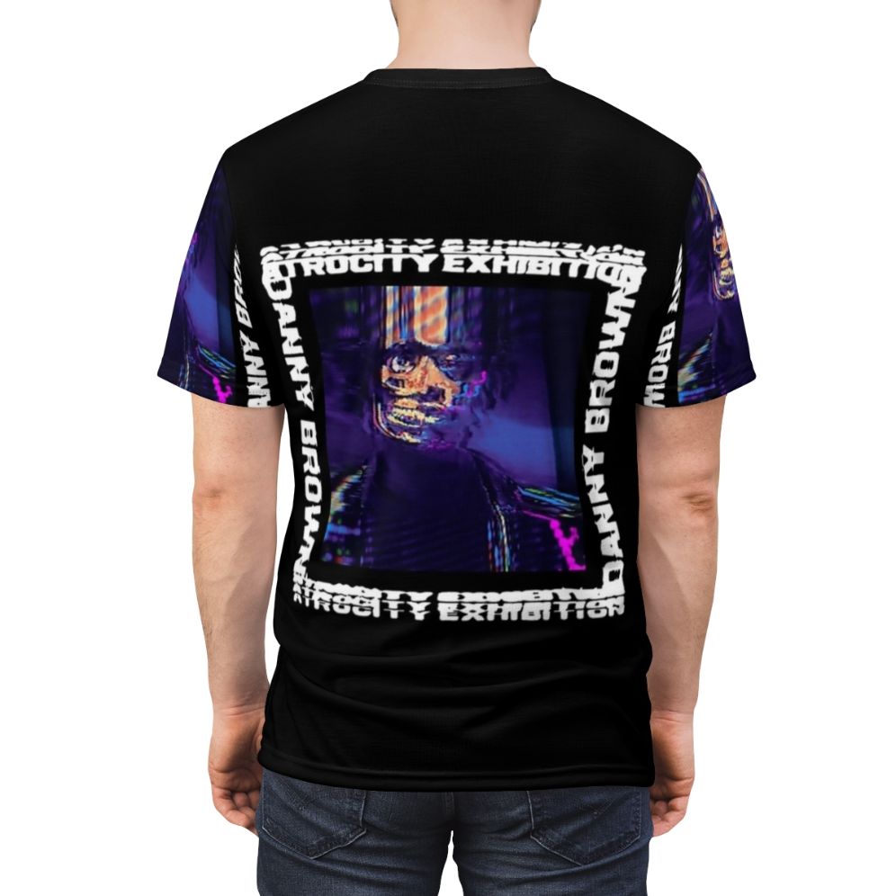 Edgy dark t-shirt with album cover art inspired by Danny Brown's 'Atrocity Exhibition' - men back