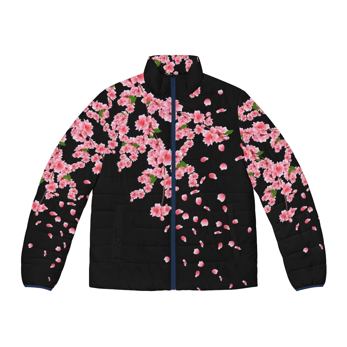 Sakura cherry blossom puffer jacket with pink floral design