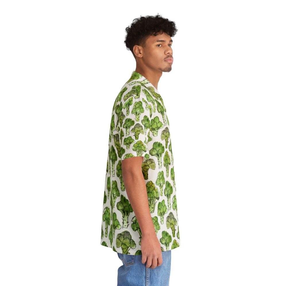 Watercolor broccoli pattern on a vibrant green Hawaiian shirt - People Pight