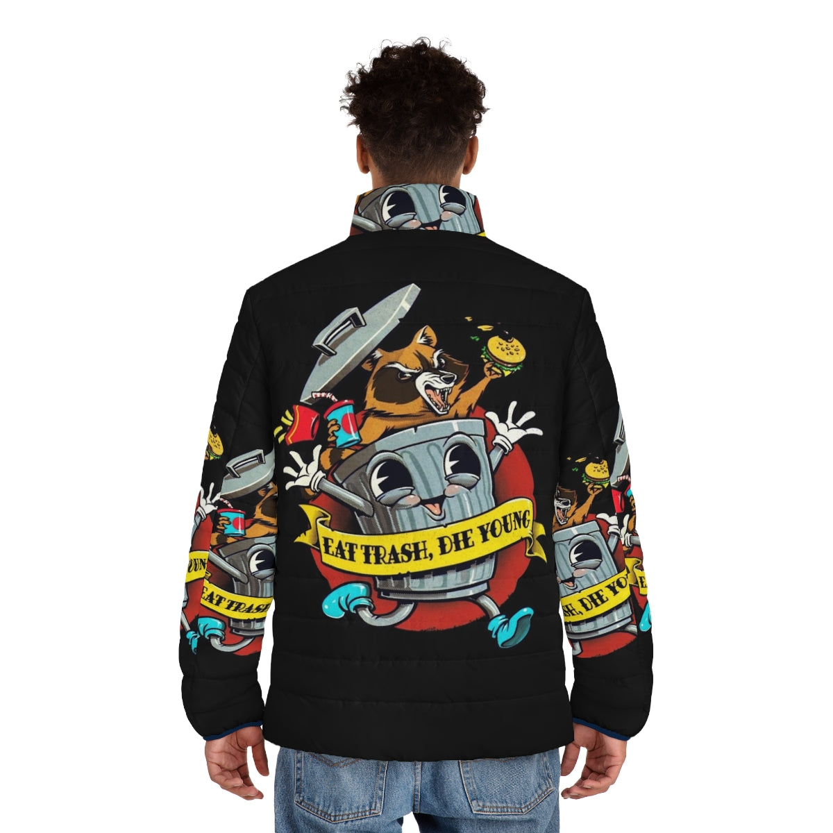 Eat Your Greens 2 - Vintage-style puffer jacket with big foot monster graphic - men back