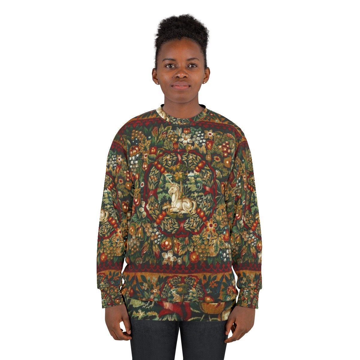 Medieval Unicorn Floral Tapestry Sweatshirt - women