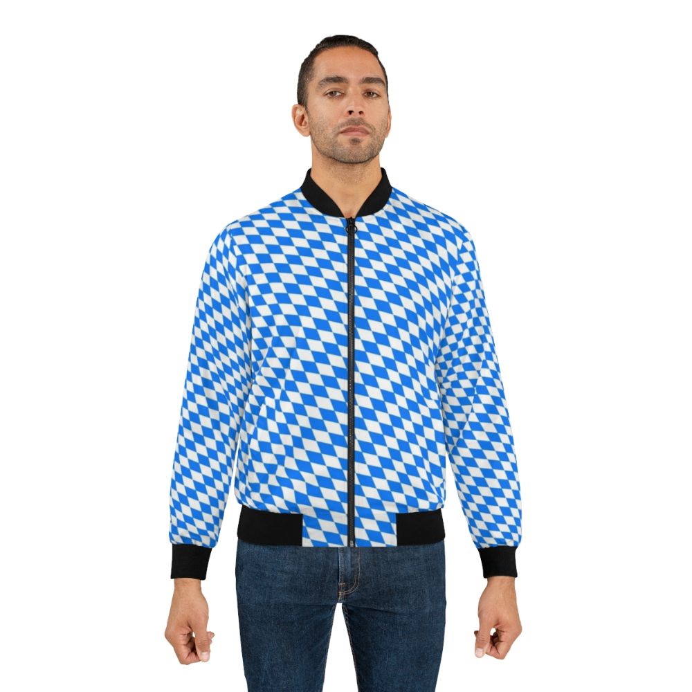 Bavarian-inspired blue and white diamond pattern bomber jacket - Lifestyle