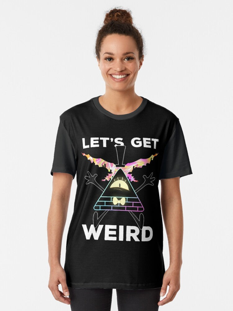 Gravity Falls "Let's Get Weird" graphic t-shirt featuring the character Bill Cipher - Women