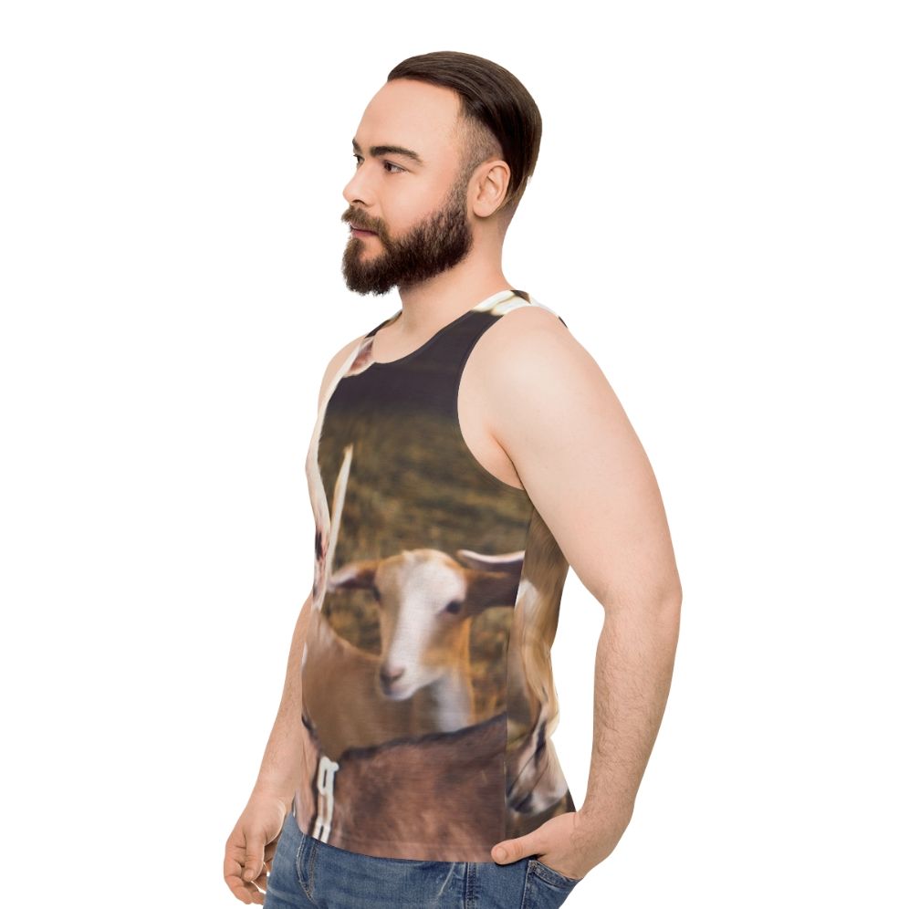 Unisex tank top with goats and sheep farm animals - men side