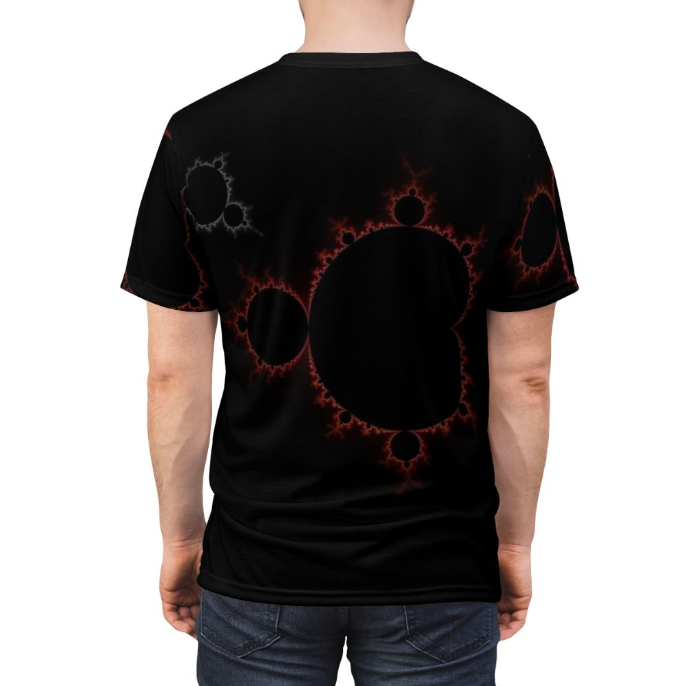 Mandelbrot set fractal design printed on a red t-shirt - men back