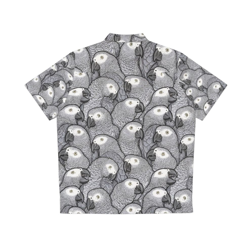 Colorful Hawaiian-style shirt featuring African grey parrots - Back