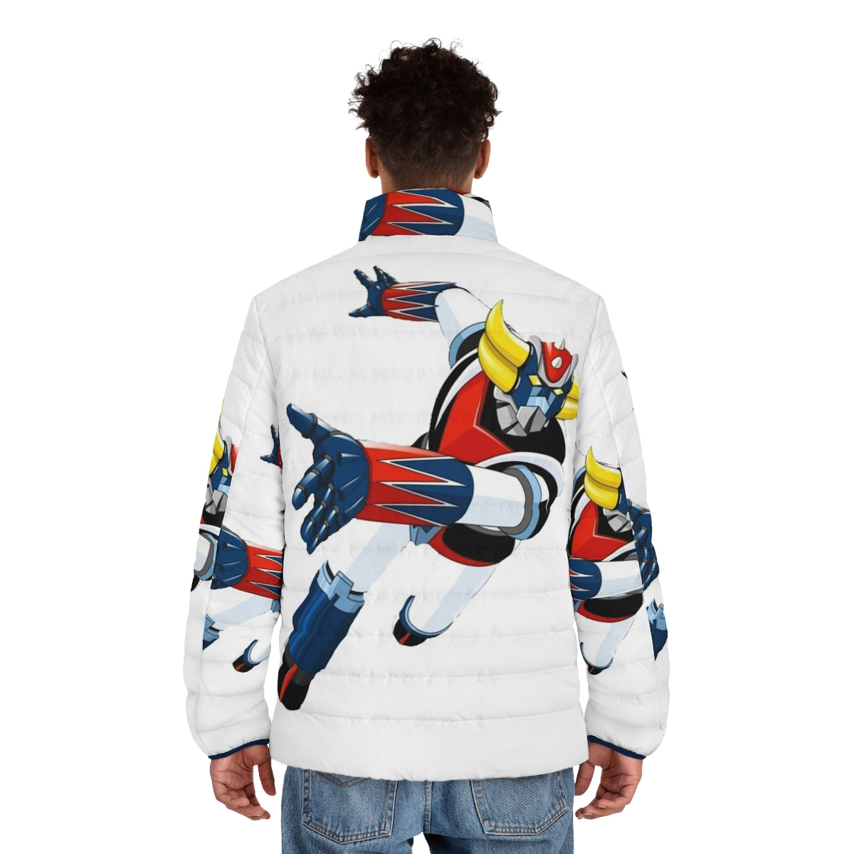 Grandizer Go Puffer Jacket with Iconic Japanese Robot Anime Design - men back