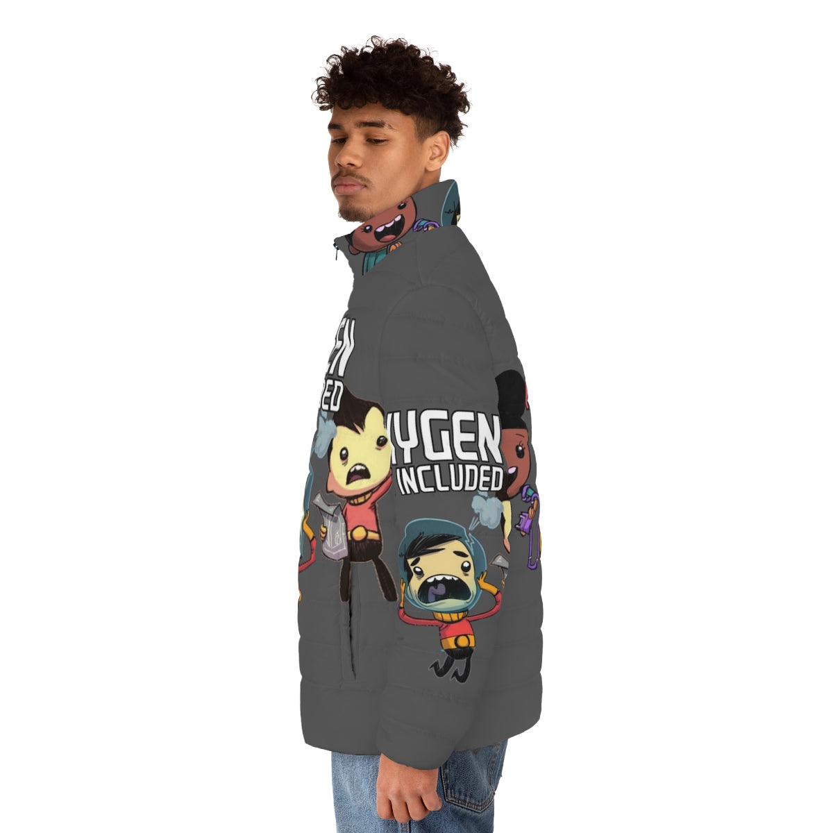 Oxygen Not Included Puffer Jacket - Survival Game Inspired Clothing - men side left