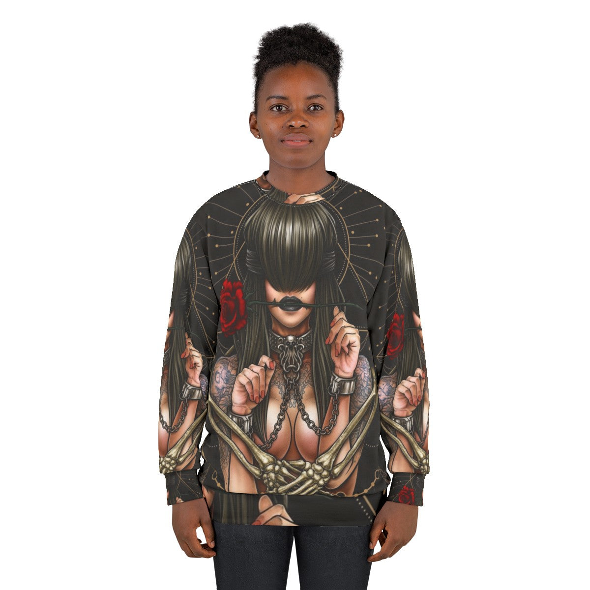 "See No Evil" sweatshirt featuring neo traditional tattoo-inspired surreal art design - women