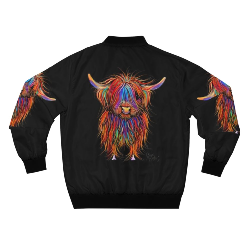 Bomber jacket featuring a highland cow illustration with the text 'Pumphrey' by Shirley MacArthur - Back