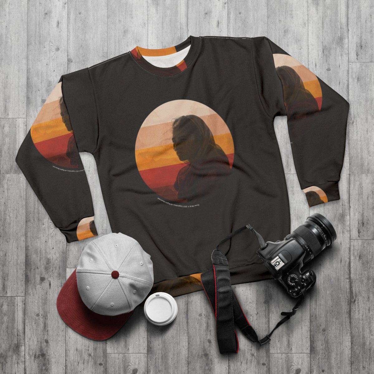 Dune 2020 Inkpress Artwork Sweatshirt featuring Dune movie imagery - flat lay