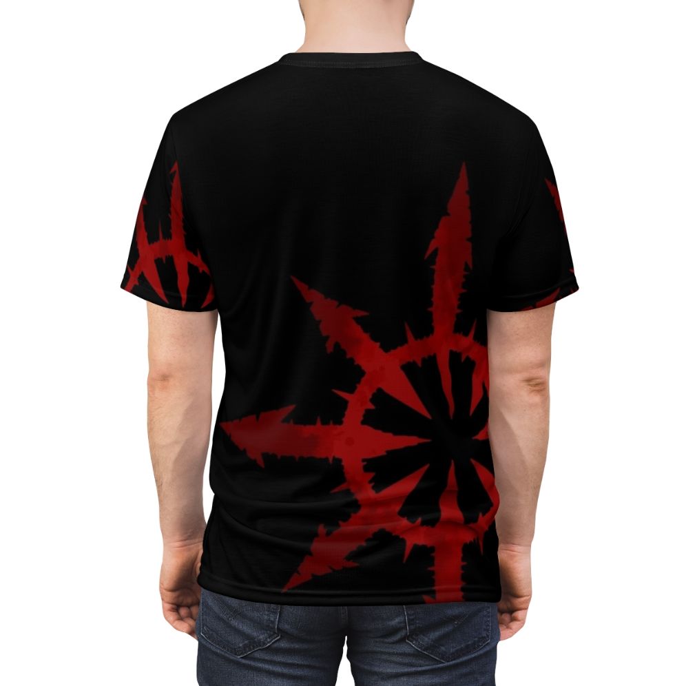 Apocalyptic Chaos Blood graphic design on a black t-shirt for Warhammer 40K enthusiasts - men back