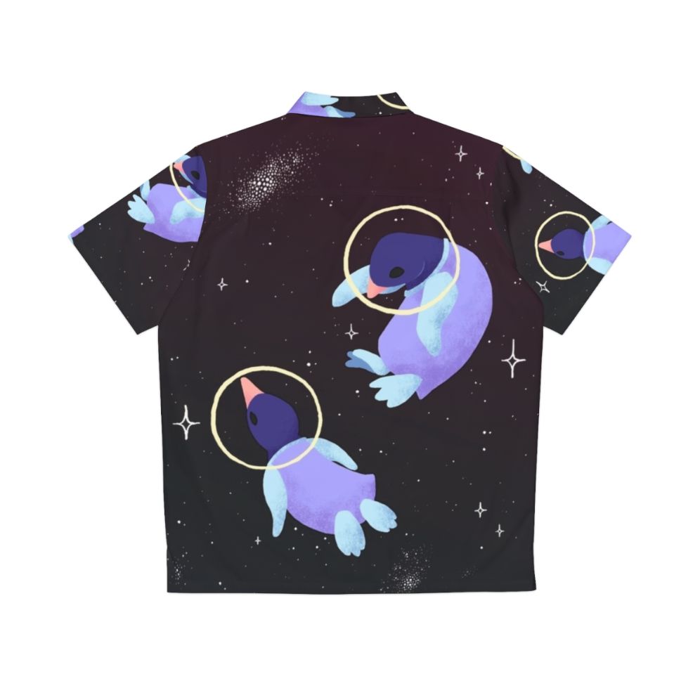 Cute space penguins in a galaxy print Hawaiian shirt design - Back