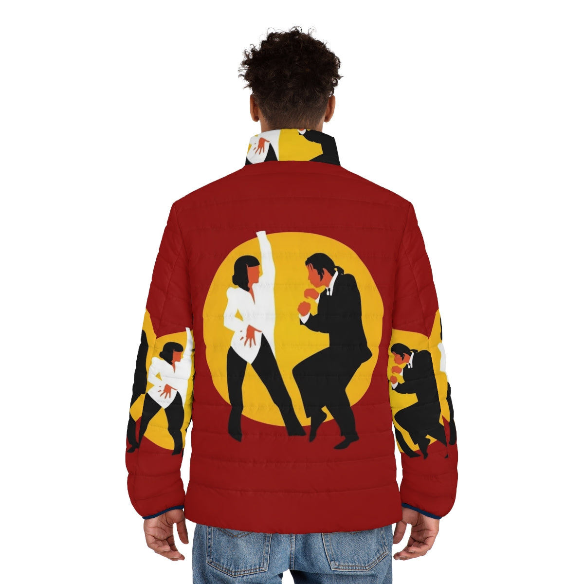 Pulp Fiction inspired puffer jacket with Quentin Tarantino movie references - men back