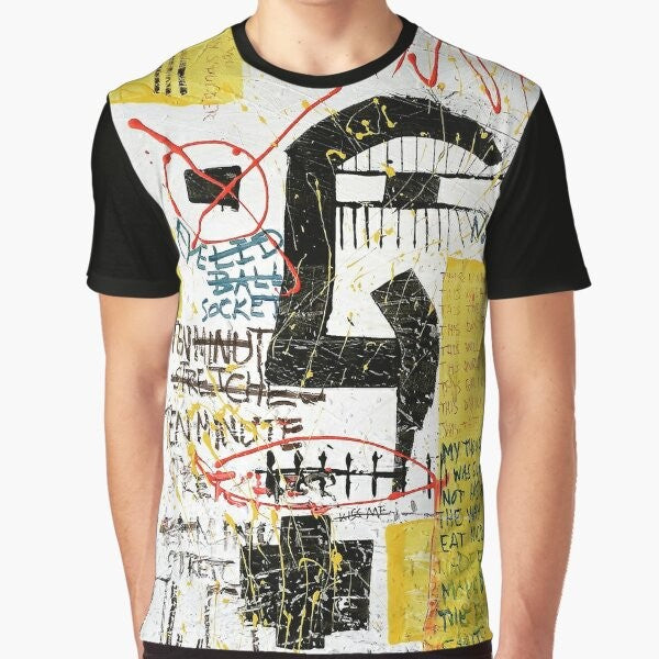 Alive abstract neo expressionist graphic t-shirt with face, sun, and eyeball doodle design