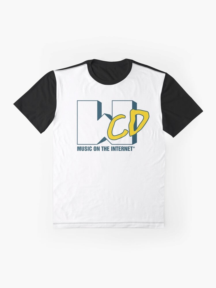 Music on the Internet Graphic T-Shirt featuring a light logo design - Flat lay