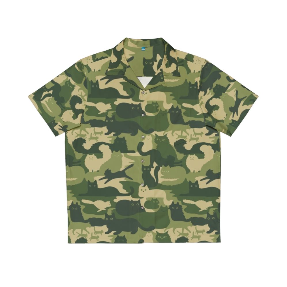 Camouflage pattern Hawaiian shirt with green cat camo design