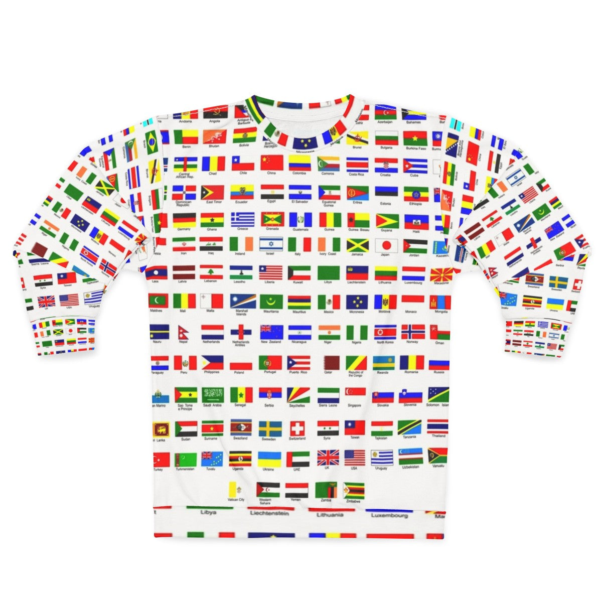 Sweatshirt featuring flags of countries around the world