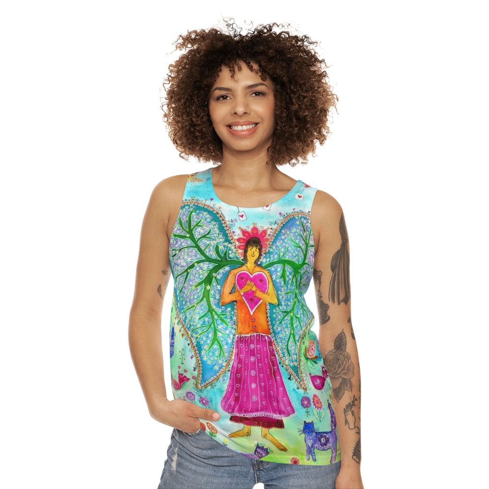 Angel wings unisex tank top with inspirational lung cancer awareness graphic - women