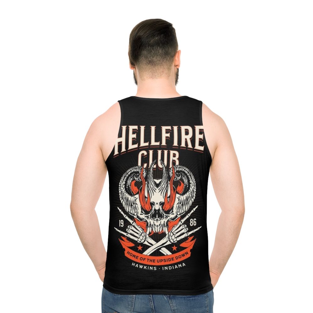 Hellfire Club unisex tank top with Stranger Things-inspired design - men back