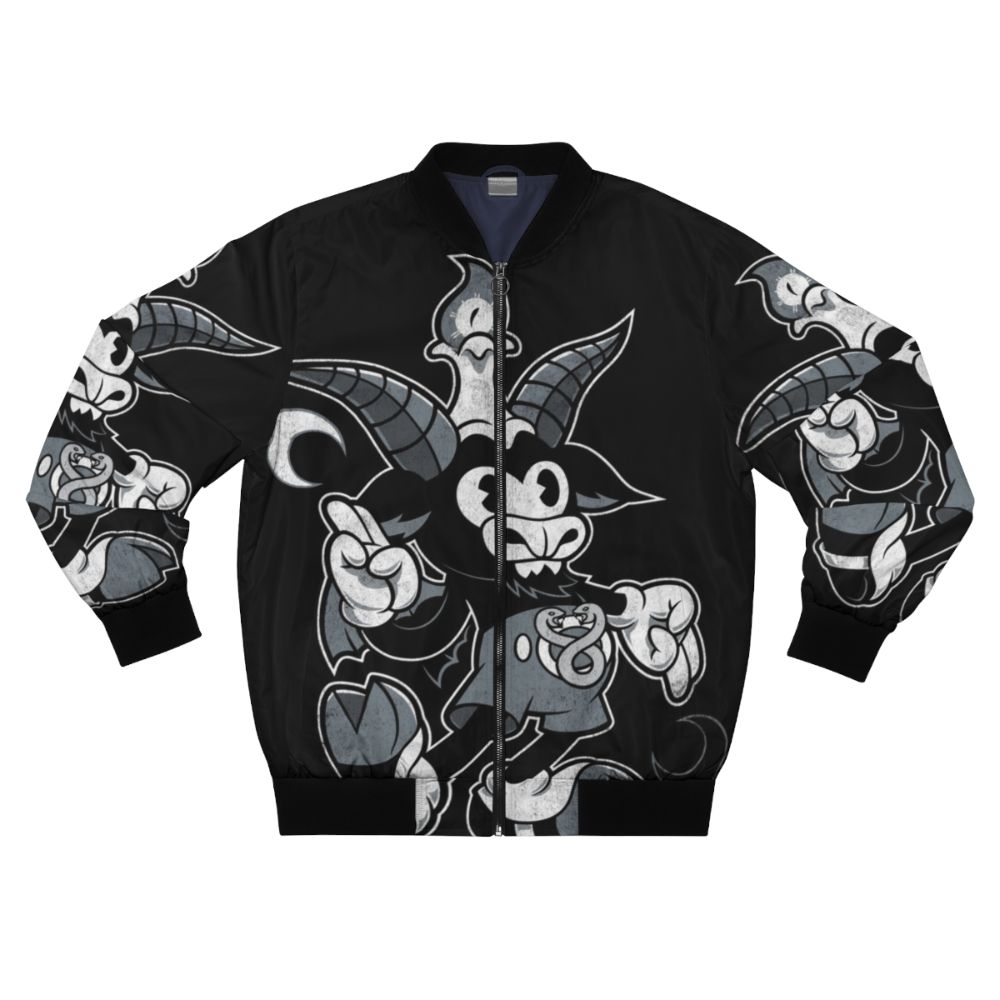 Baphomet creepy cute occult bomber jacket with devil, pagan, and gothic design elements