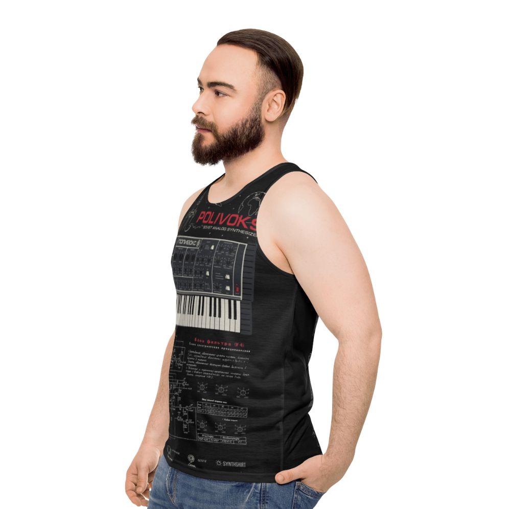 Polivoks Synth Tank Top with Electronic Music Inspired Design - men side