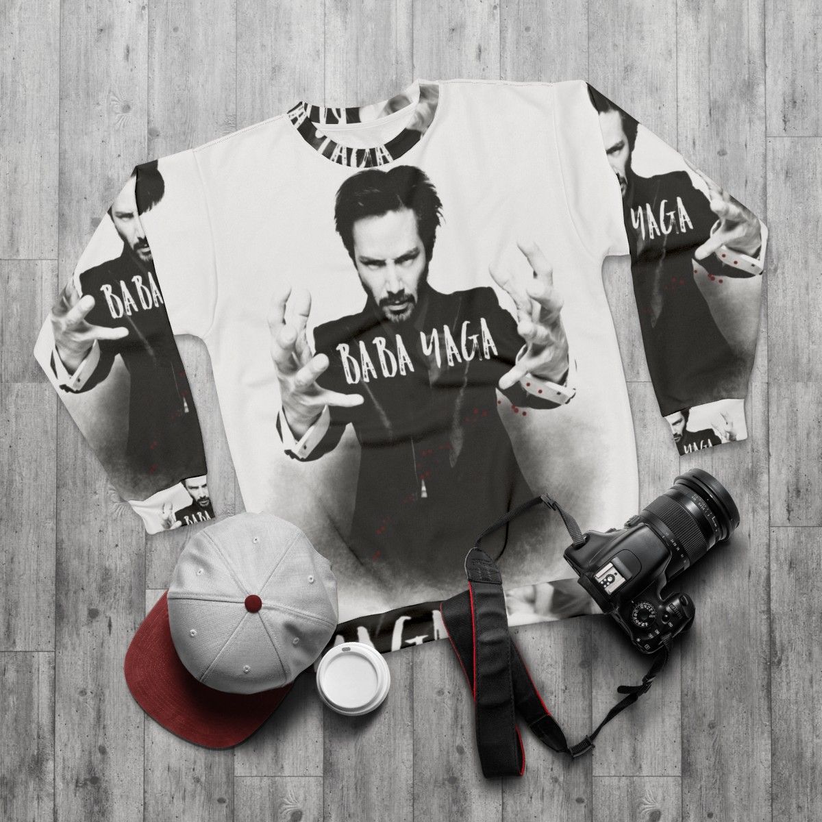 Keanu Reeves Sweatshirt - Featuring Iconic Action Hero Roles - flat lay