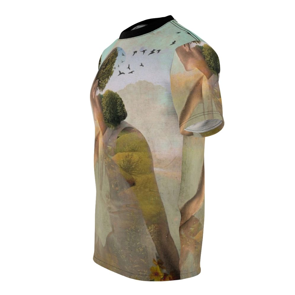 Surreal summer dreaming collage art design on a t-shirt - men left