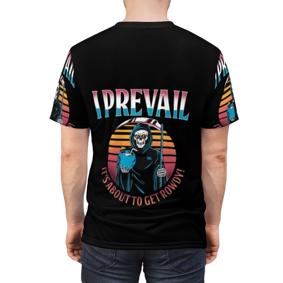 Metalcore-inspired graphic t-shirt featuring the I Prevail logo and band name - men back