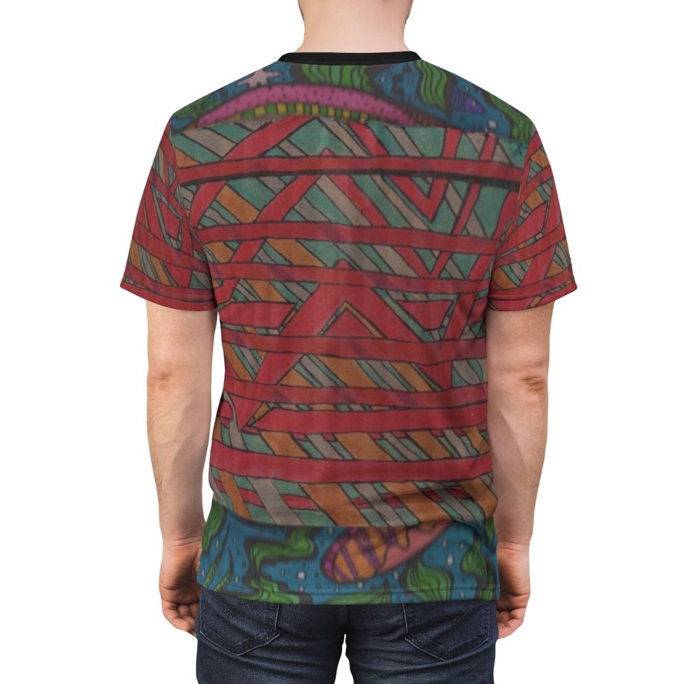 Colorful abstract design t-shirt with experimental music and smooth jazz inspired elements - men back