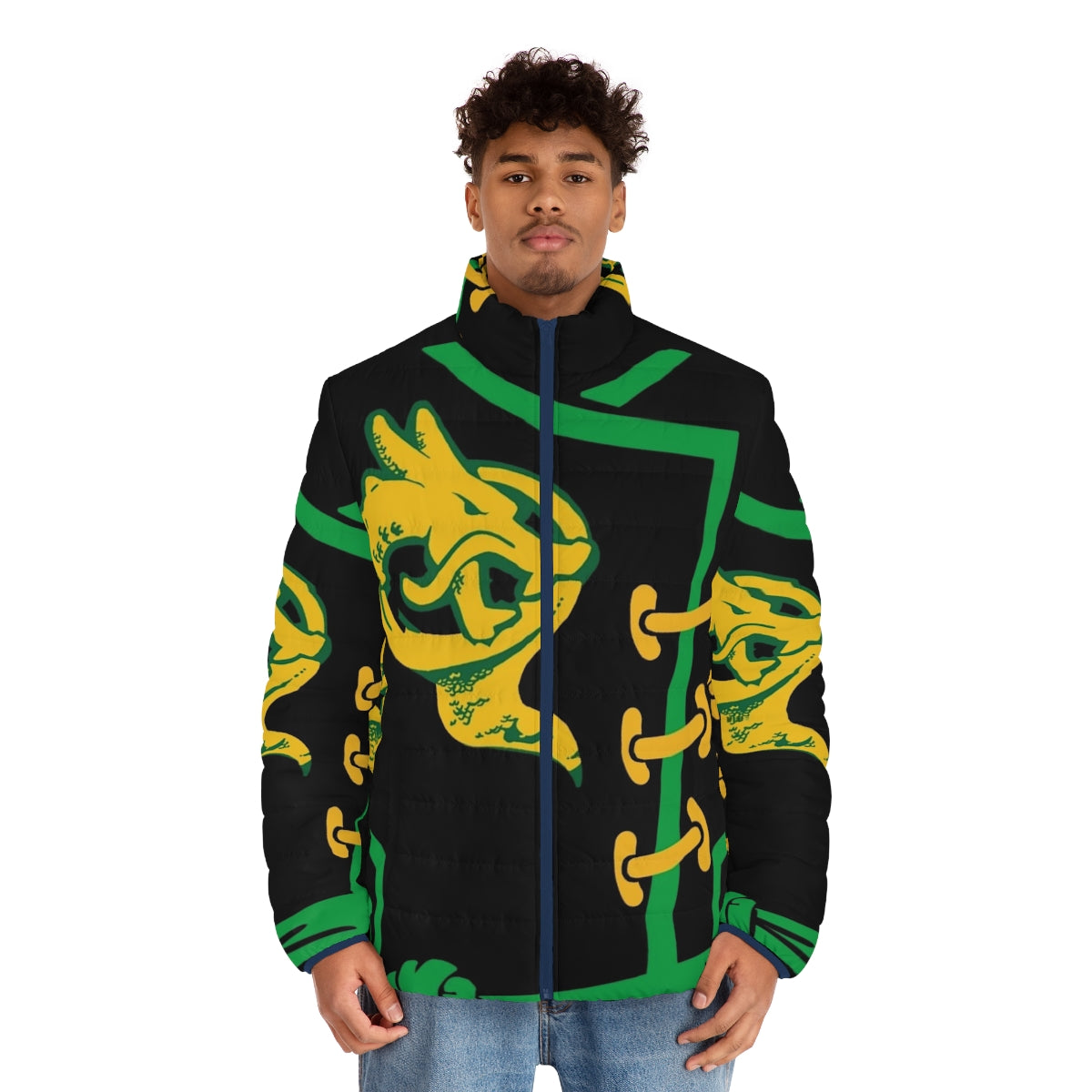 A puffer jacket with the Lloyd Garmadon design from the Ninjago series. - men front