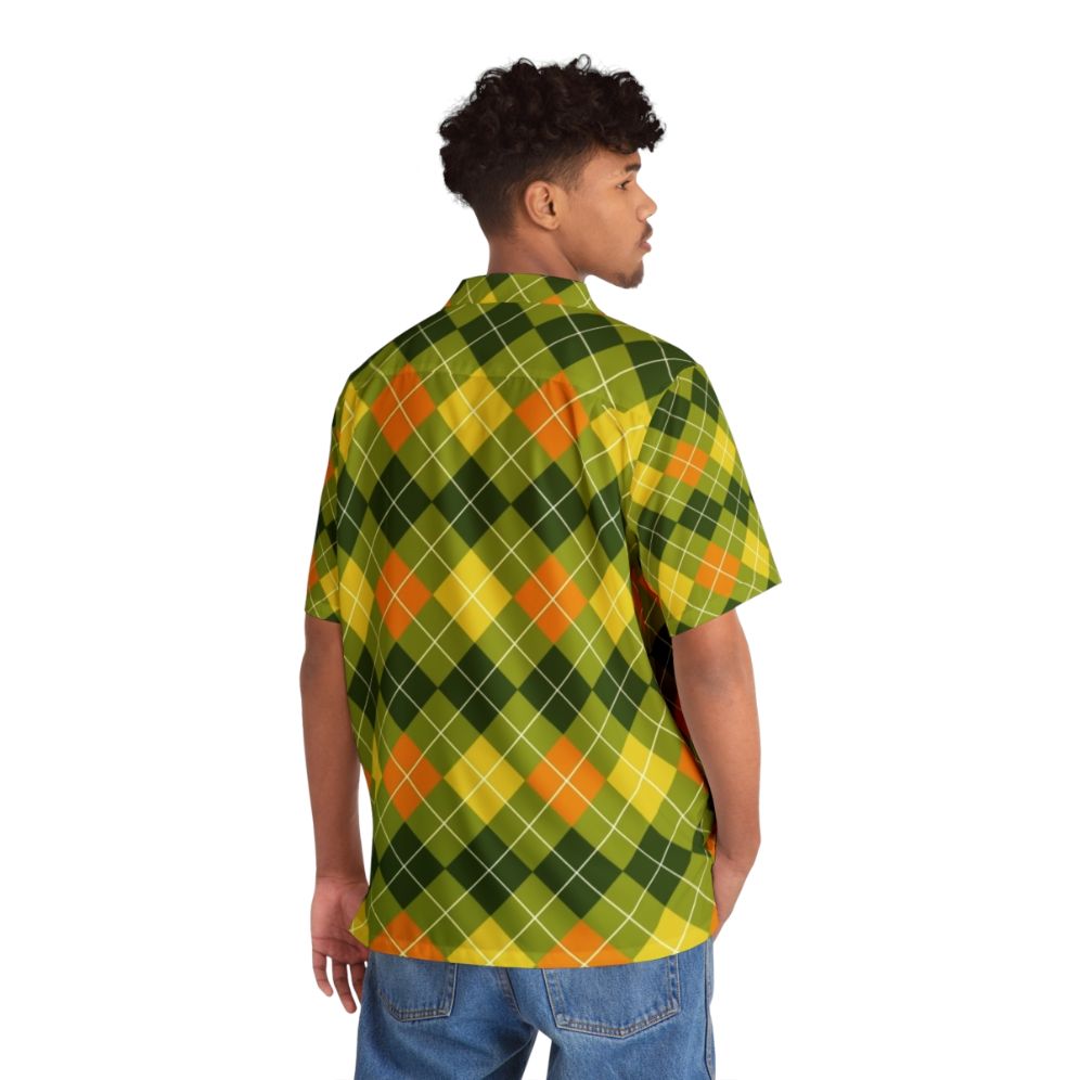 Colorful argyle pattern Hawaiian shirt in yellow, orange, and green - People Back