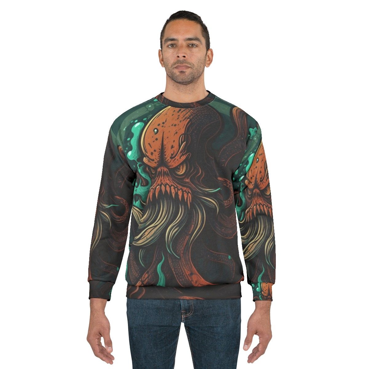 Sweatshirt featuring mythical sea creatures and legendary aquatic beasts - men