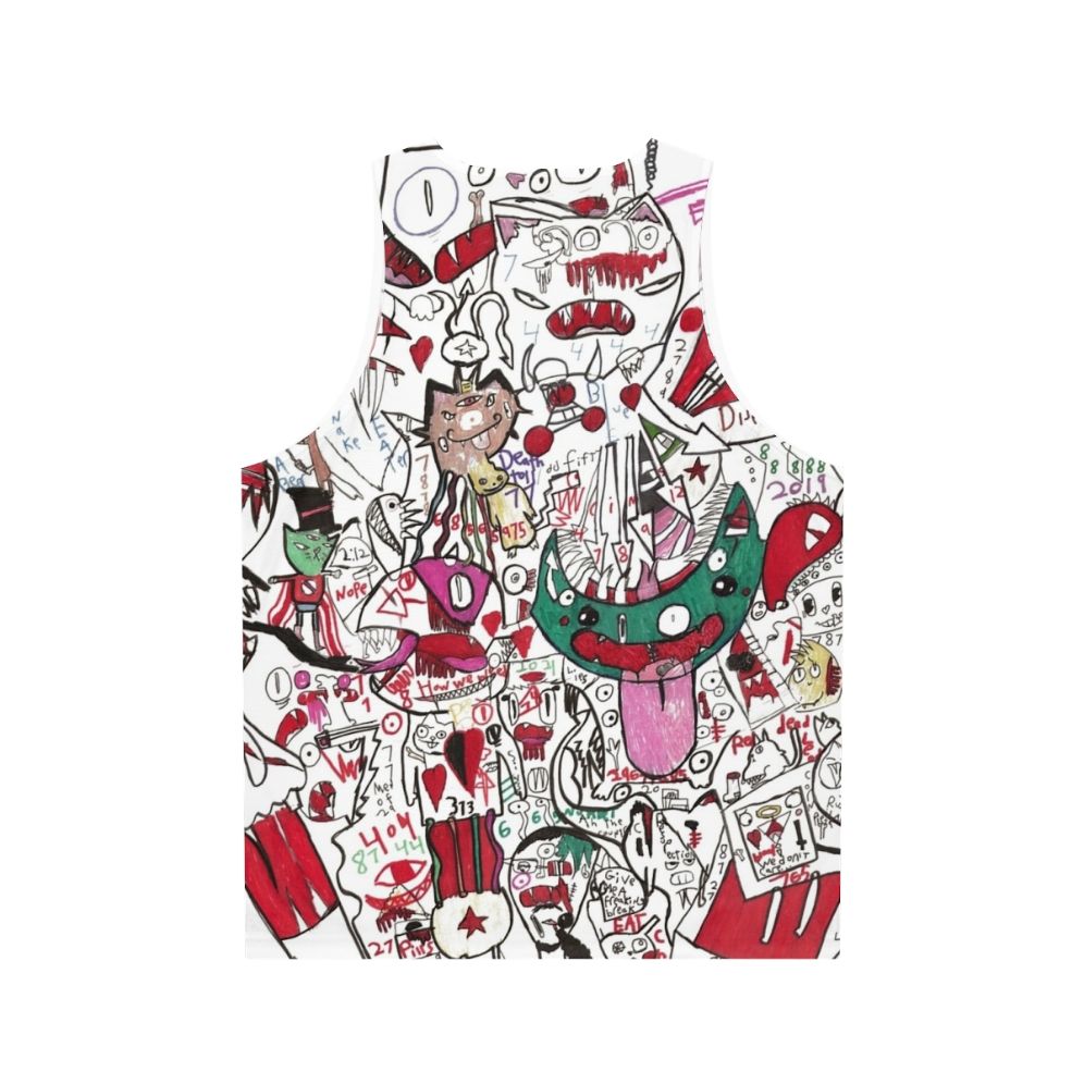 Psychedelic unisex tank top with morph, anime, and funky art design - Back