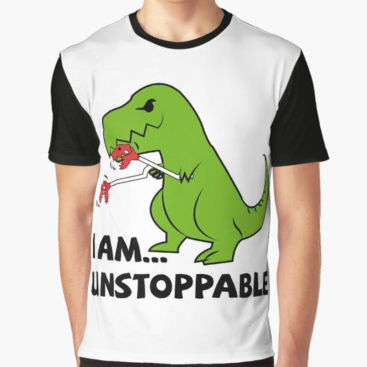 Unstoppable T-Rex Graphic T-Shirt, featuring a dinosaur design with the text "I am unstoppable"