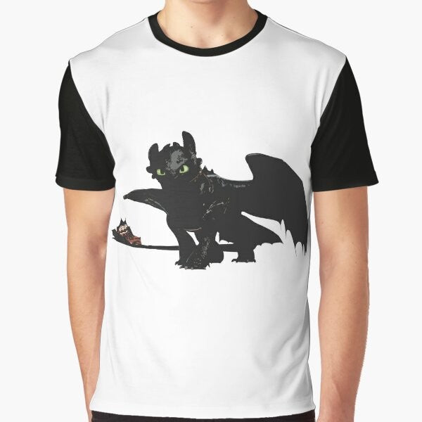 Toothless the dragon from the How to Train Your Dragon movie series on a graphic t-shirt design