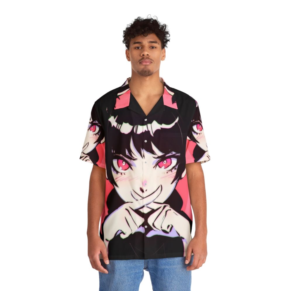 Tranced Batsu Hawaiian Shirt, pink anime-style Hawaiian shirt - People Front