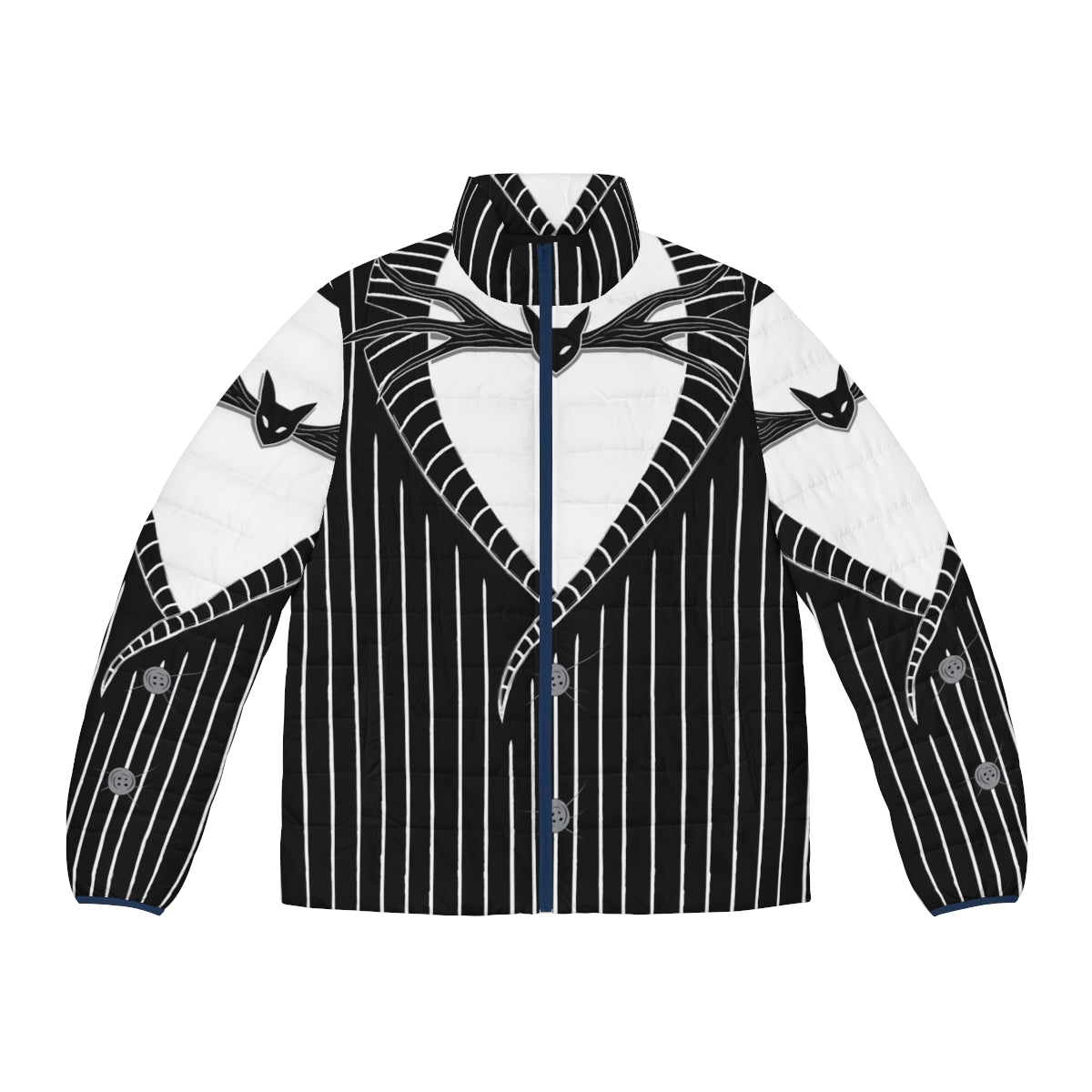 Halloween Tuxedo Puffer Jacket with Skeleton Design